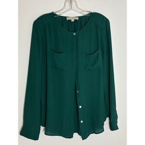 Ann Taylor Loft Womens Emerald Green Long Sleeve Button Down Utility Blouse M